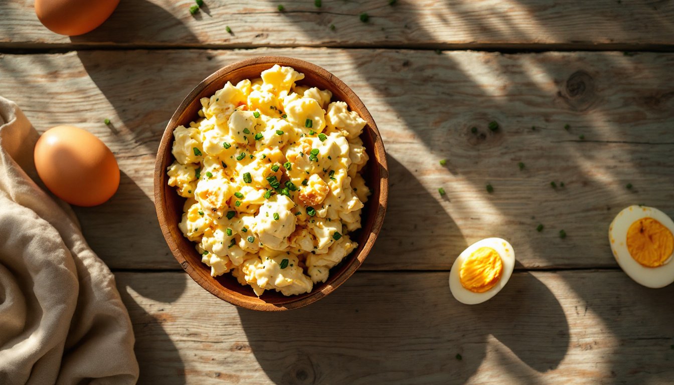 découvrez la délicieuse recette lorraine traditionnelle de la salade à l'œuf, crème et ciboulette, une spécialité savoureuse souvent préparée pour célébrer le samedi saint. savourez ce plat riche en saveurs et en histoire, idéal pour vos repas en famille.