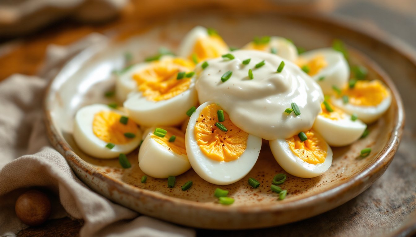 découvrez la délicieuse salade à l'œuf, crème et ciboulette, une recette traditionnelle lorraine parfaite pour le samedi saint. aromatique et savoureuse, cette préparation met en valeur des ingrédients frais pour une entrée légère ou un accompagnement idéal.