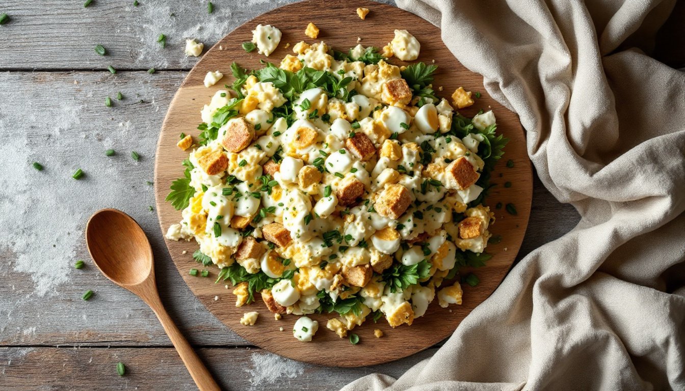 savourez la tradition avec notre recette de salade à l'œuf, crème et ciboulette, un plat incontournable du samedi saint en lorraine. simple à préparer, cette salade allie la richesse des œufs et la fraîcheur de la ciboulette pour un délice authentique à partager en famille.