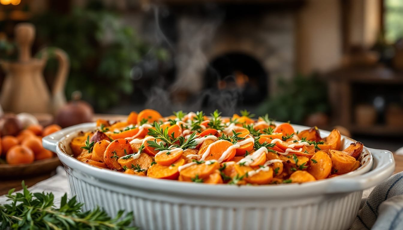 découvrez notre savoureux gratin de patates douces, une recette réconfortante et originale, rehaussée par la douceur du lait de coco et l'arôme épicé du curry. idéal pour impressionner vos convives lors d'un repas convivial.