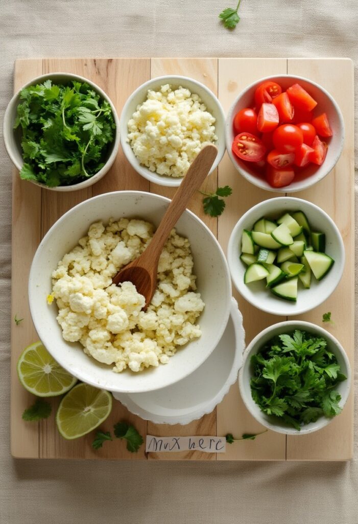 choux-fleur, tomate, concombre pour préparation taboulé sans gluten