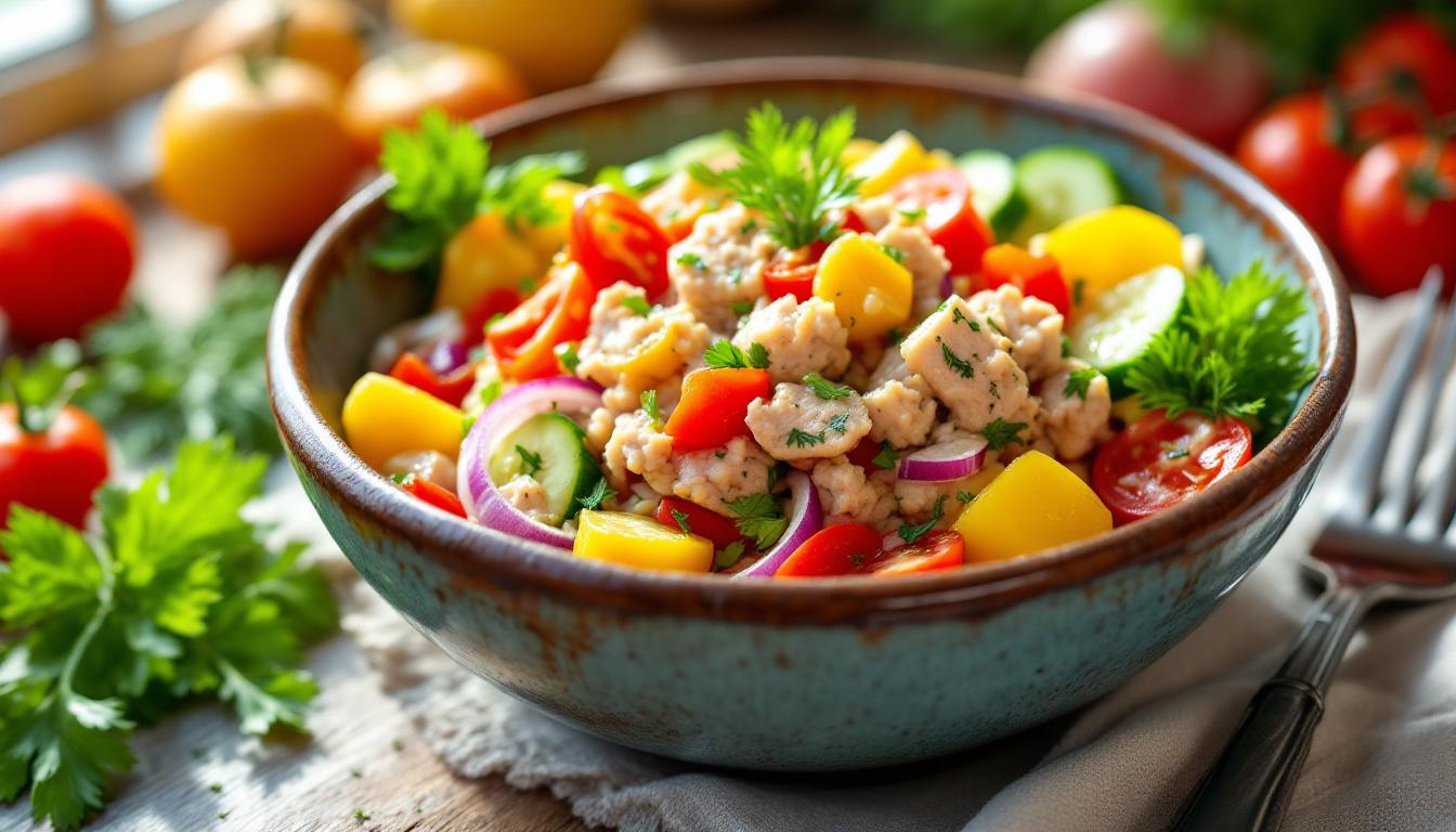 découvrez la meilleure recette de salade de thon méditerranéenne. éveillez vos papilles avec cette délicieuse combinaison de thon, légumes frais et saveurs typiques du sud. parfaite pour un repas léger ou un apéritif convivial, cette salade est facile à préparer et pleine de bienfaits nutritionnels.