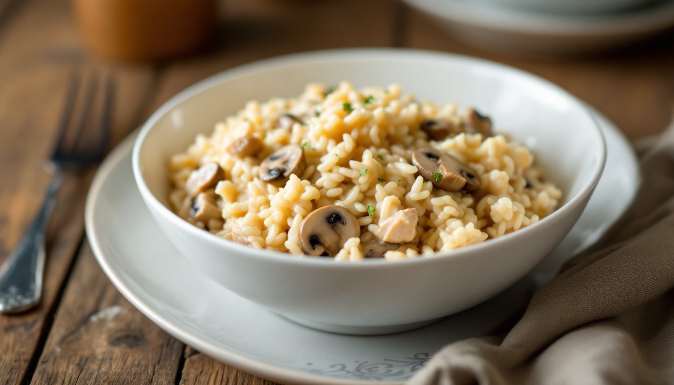 savourez des aiguillettes de poulet à la crème accompagnées de champignons et de riz sauvage, un repas ww facile, équilibré et gourmand, parfait pour un déjeuner sain et rapide.