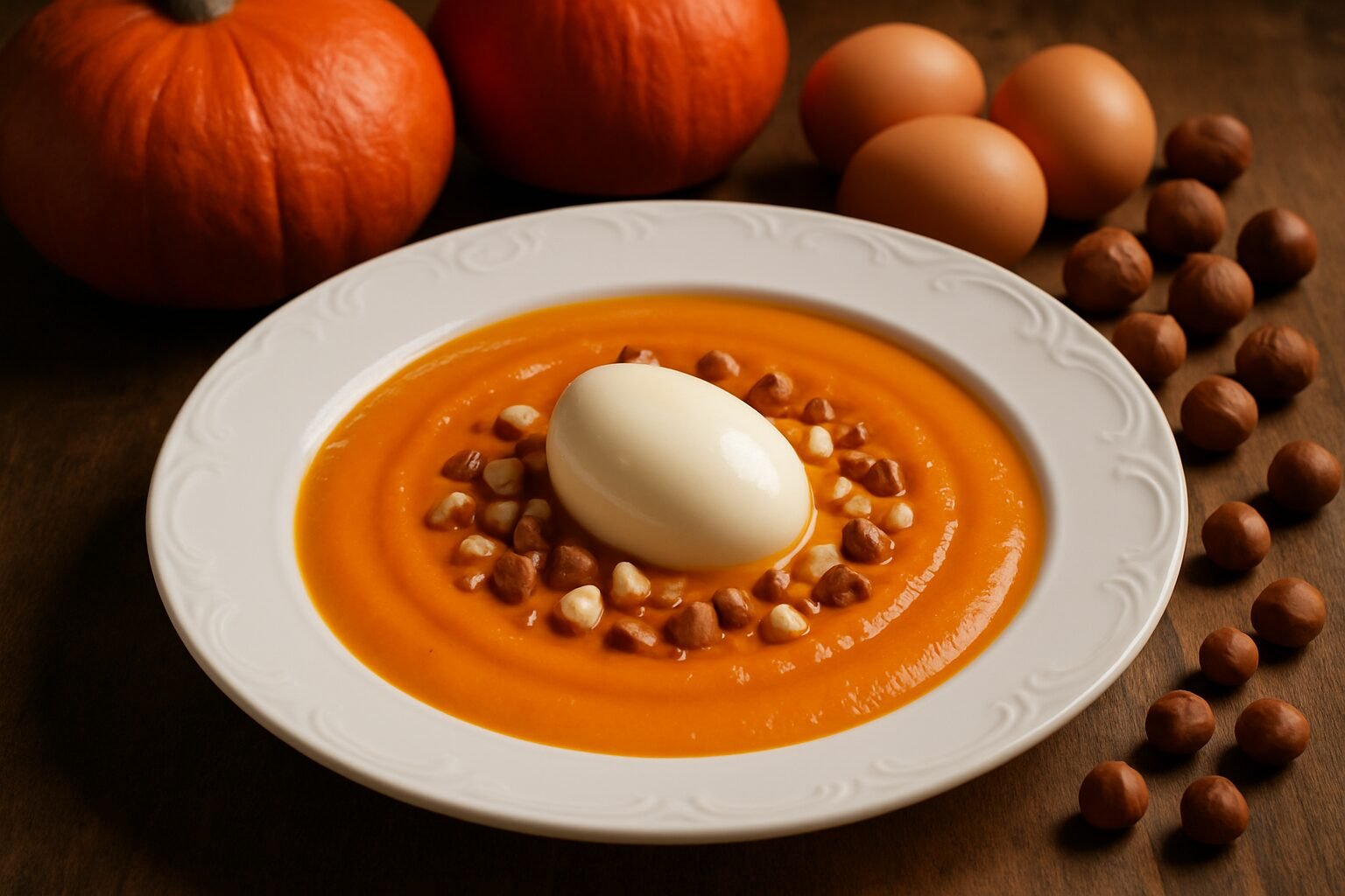 découvrez la délicieuse recette de velouté de potimarron de cyril lignac, sublimée par un œuf crémeux et le croquant gourmand des noisettes. une entrée réconfortante et raffinée à réaliser facilement chez vous !