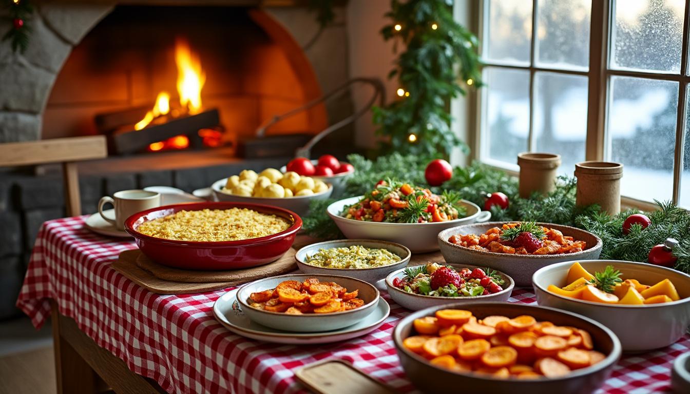 découvrez 5 idées de menus de noël végétariens complets avec entrée, plat et dessert pour des fêtes gourmandes et sans viande.