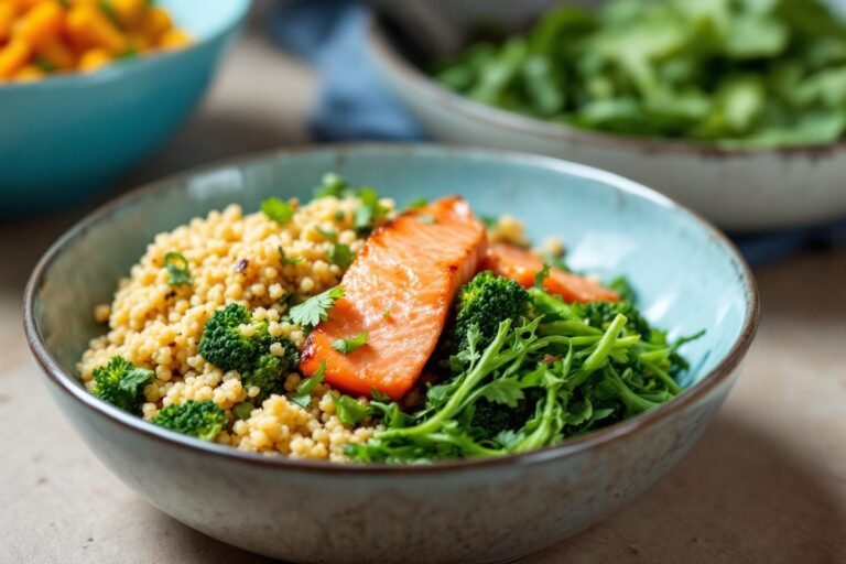 Bowl détox au quinoa, saumon et légumes verts