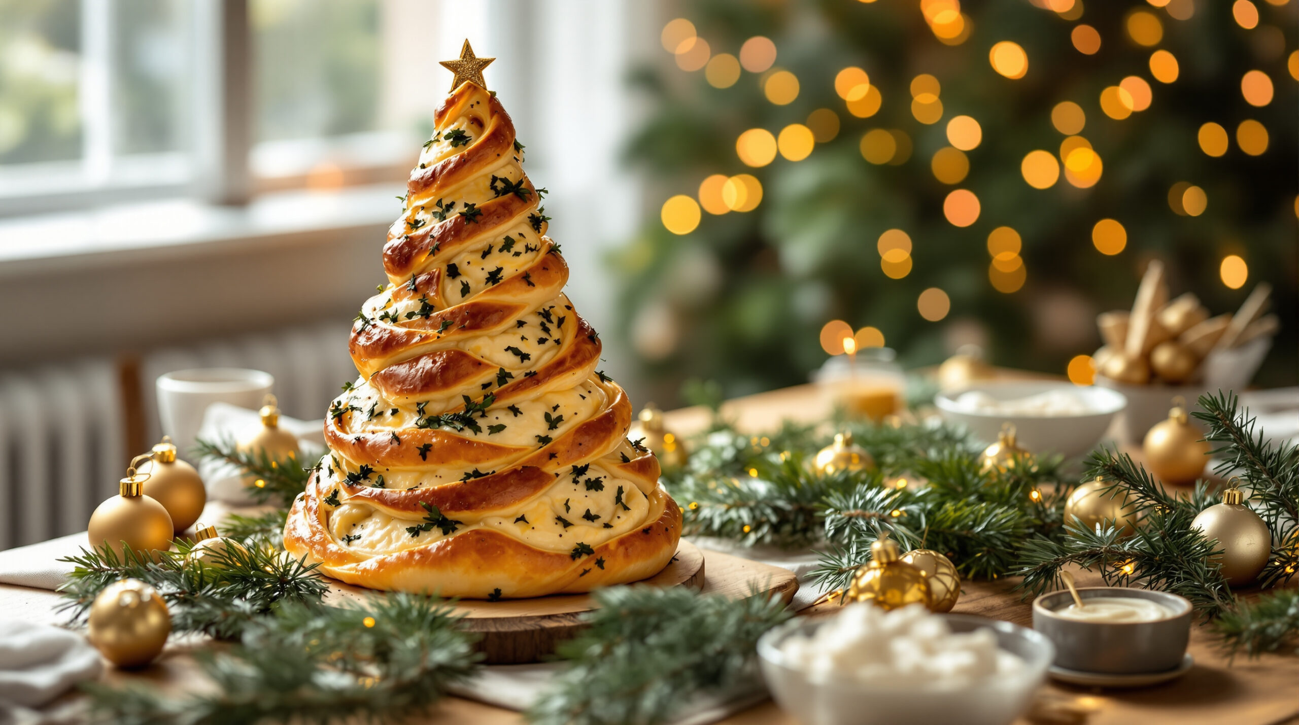 découvrez notre délicieuse brioche salée en forme de sapin, garnie de fromage fondant et d'herbes aromatiques pour un apéritif convivial et savoureux.