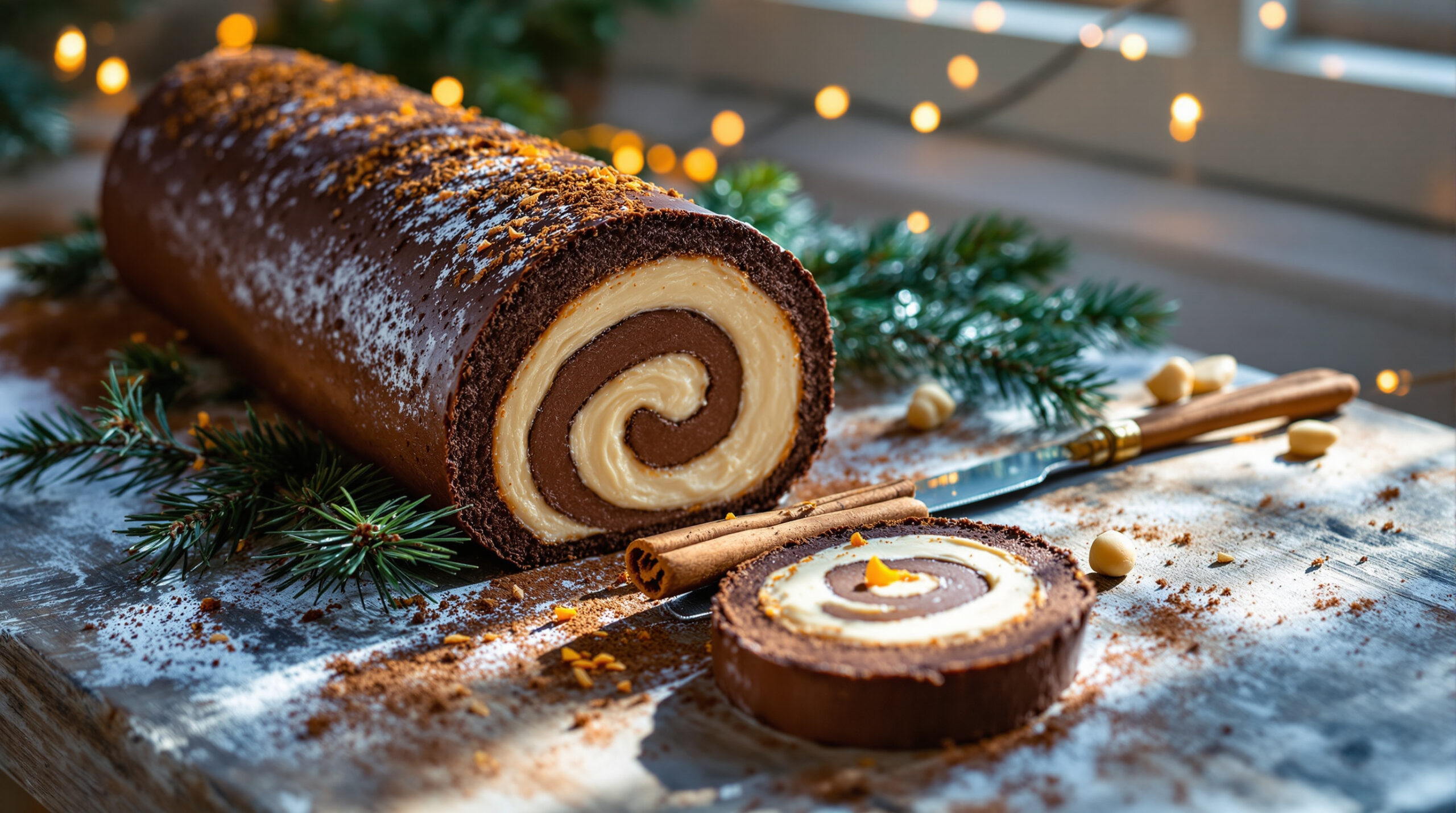 découvrez notre délicieuse bûche chocolat–orange vegan, une gourmandise fruitée et gourmande parfaite pour les fêtes, 100% végétalienne et pleine de saveurs.