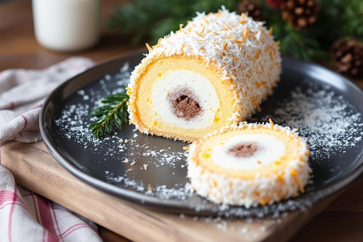 Bûche façon cheesecake coco-mangue sur biscuit sablé vegan