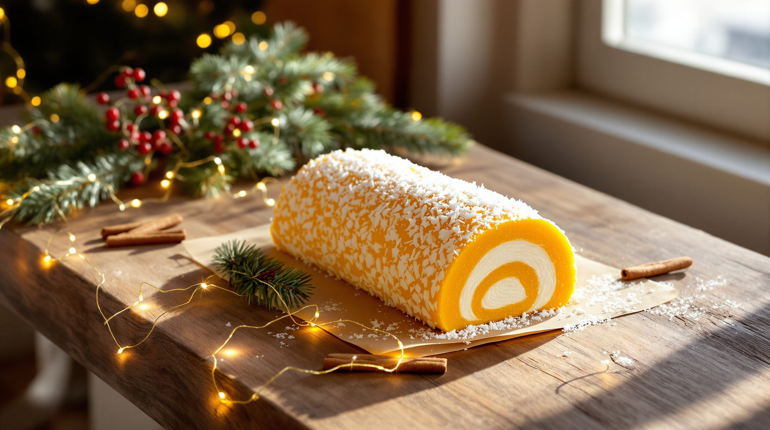 Bûche vegan mangue–coco glacée