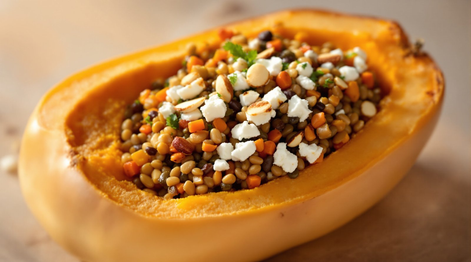 découvrez une recette savoureuse de butternut farcie aux lentilles corail, un plat nutritif et réconfortant, parfait pour un repas sain et gourmand.