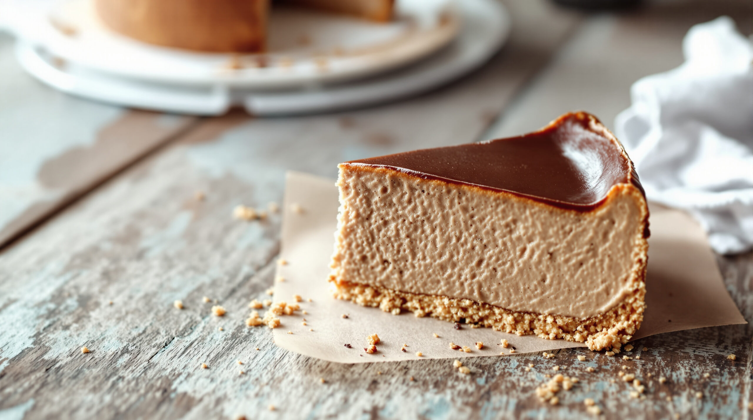 découvrez notre cheesecake hojicha cuit façon new york, une fusion parfaite entre la douceur crémeuse du cheesecake classique et le goût unique du thé hojicha torréfié pour une expérience gourmande inoubliable.
