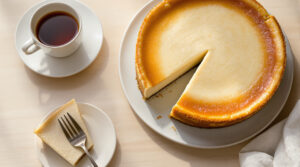 découvrez notre cheesecake hojicha baked façon new york, alliant la douceur crémeuse du cheesecake traditionnel à la saveur unique du thé hojicha grillé pour une expérience gourmande inoubliable.