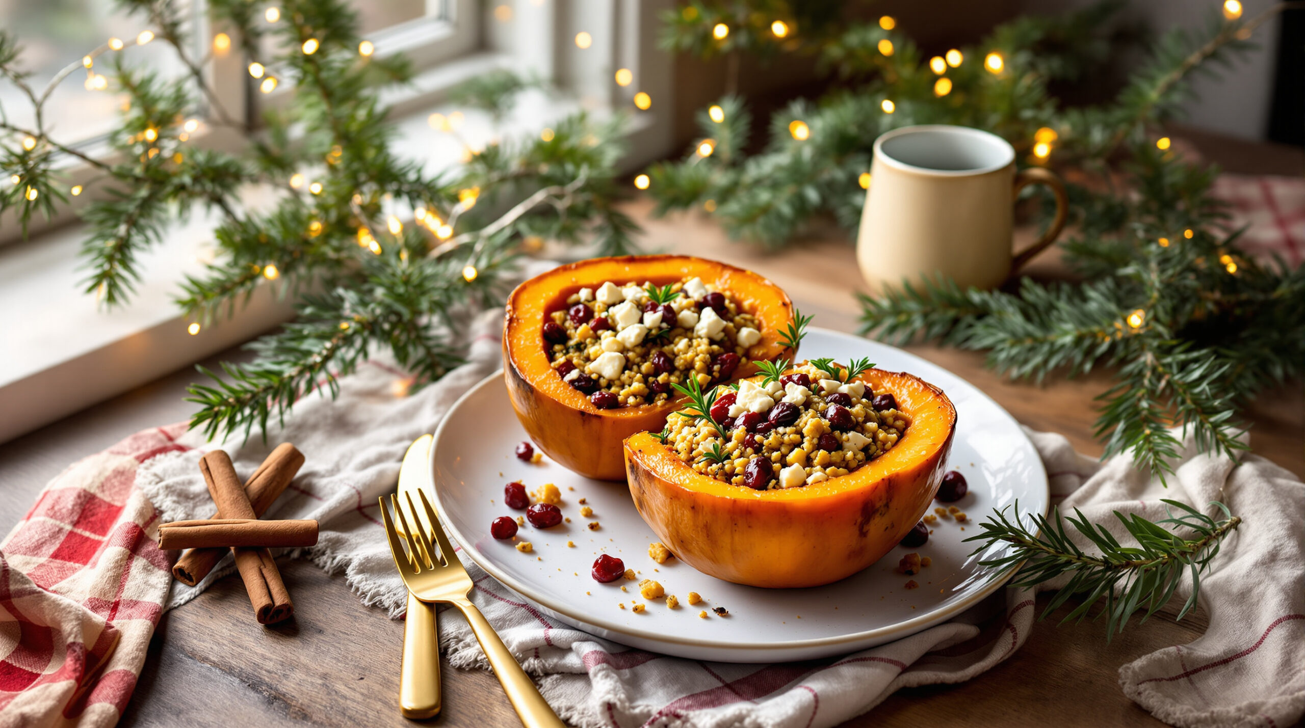 découvrez notre délicieuse recette de courge butternut farcie au quinoa, cranberries et feta, un plat savoureux et sain parfait pour régaler toute la famille.
