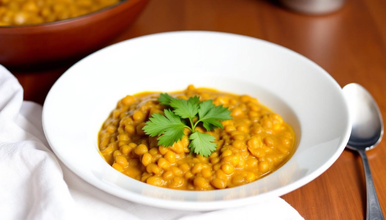 découvrez notre recette savoureuse de curry doré de lentilles corail, agrémenté de lait de coco onctueux et de curcuma frais, pour un plat riche en saveurs et en bienfaits.