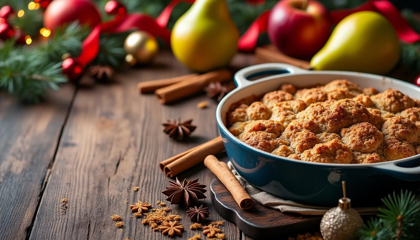 découvrez notre recette facile de crumble pommes-poires aux épices, un dessert de noël gourmand et réconfortant qui ravira toute la famille.