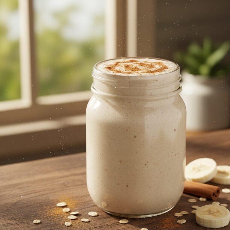 découvrez une recette simple et saine de douceur matinale avec banane, flocons d'avoine et lait d'amande, idéale pour bien commencer la journée.