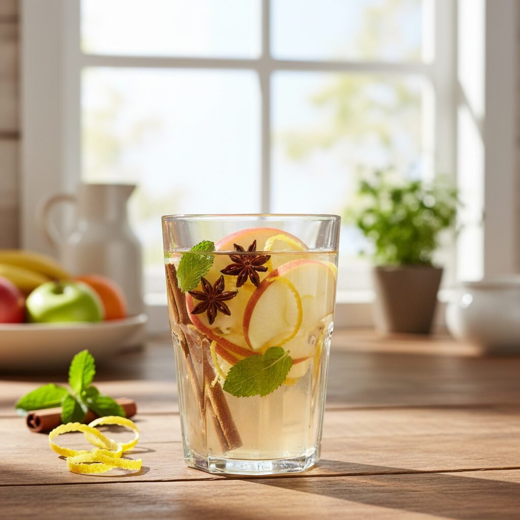 découvrez notre eau aromatisée naturelle aux saveurs de pomme, cannelle et anis étoilé, une boisson rafraîchissante et saine idéale pour vous désaltérer avec goût.