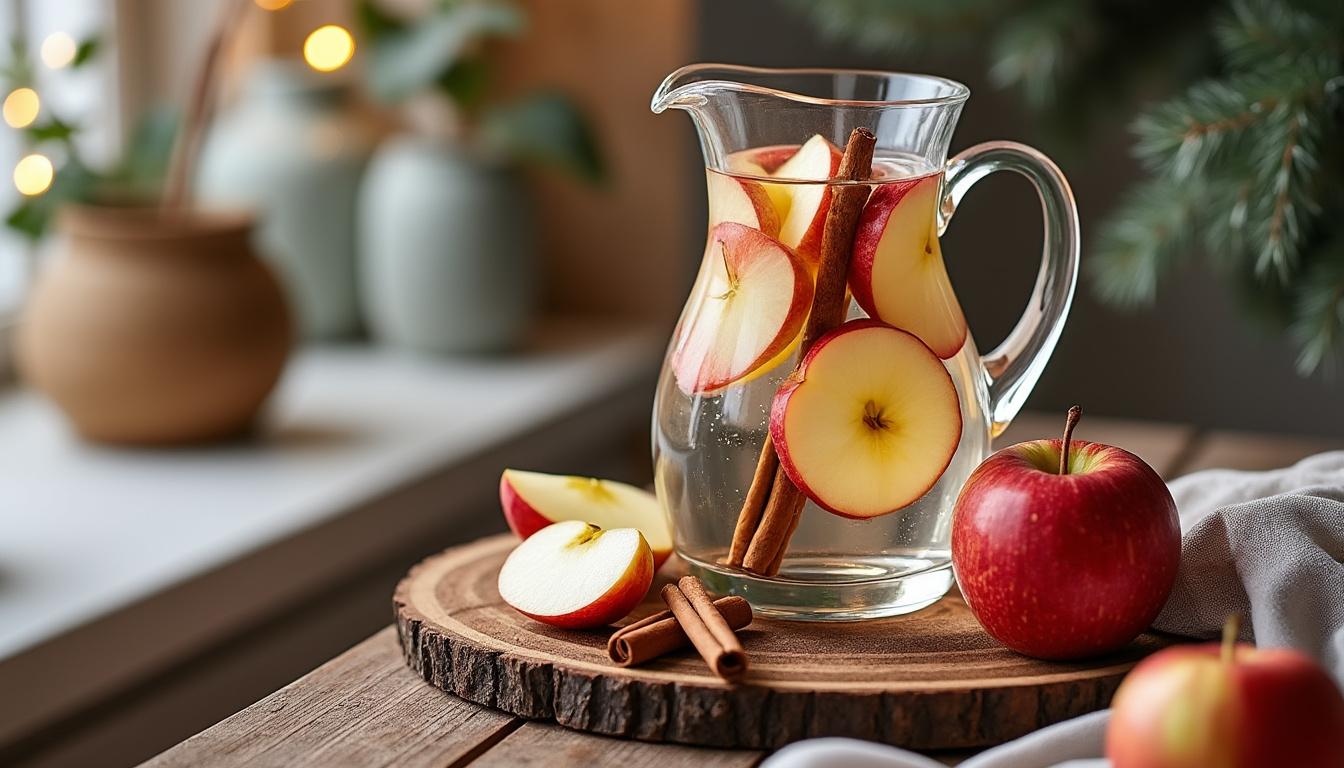 découvrez notre recette d'eau detox hivernale aux pommes et cannelle, une boisson saine et réconfortante pour purifier votre corps tout en profitant des saveurs de saison.