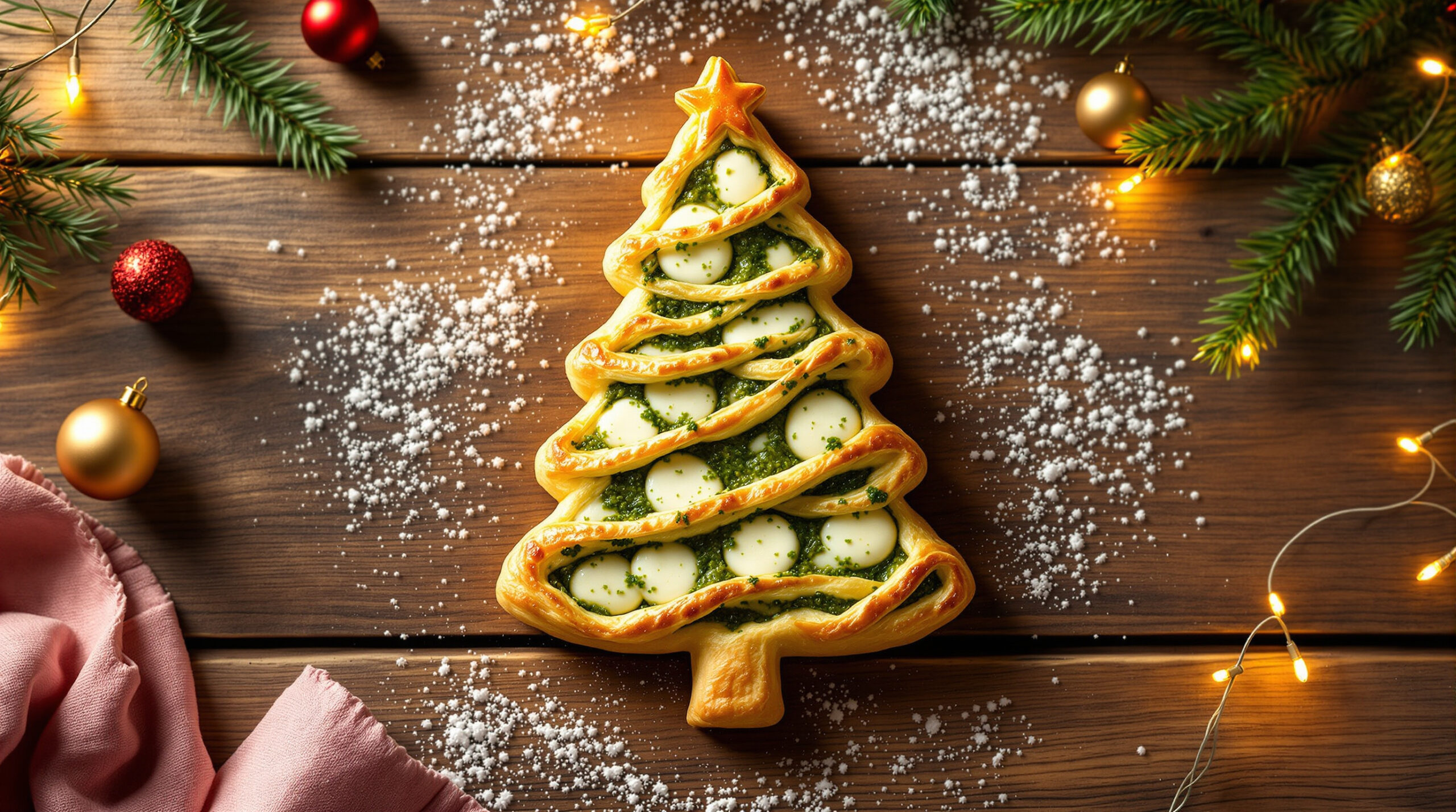 découvrez notre recette festive de feuilleté de noël en forme de sapin, garnie de pesto frais et mozzarella fondante, parfaite pour régaler vos invités pendant les fêtes.