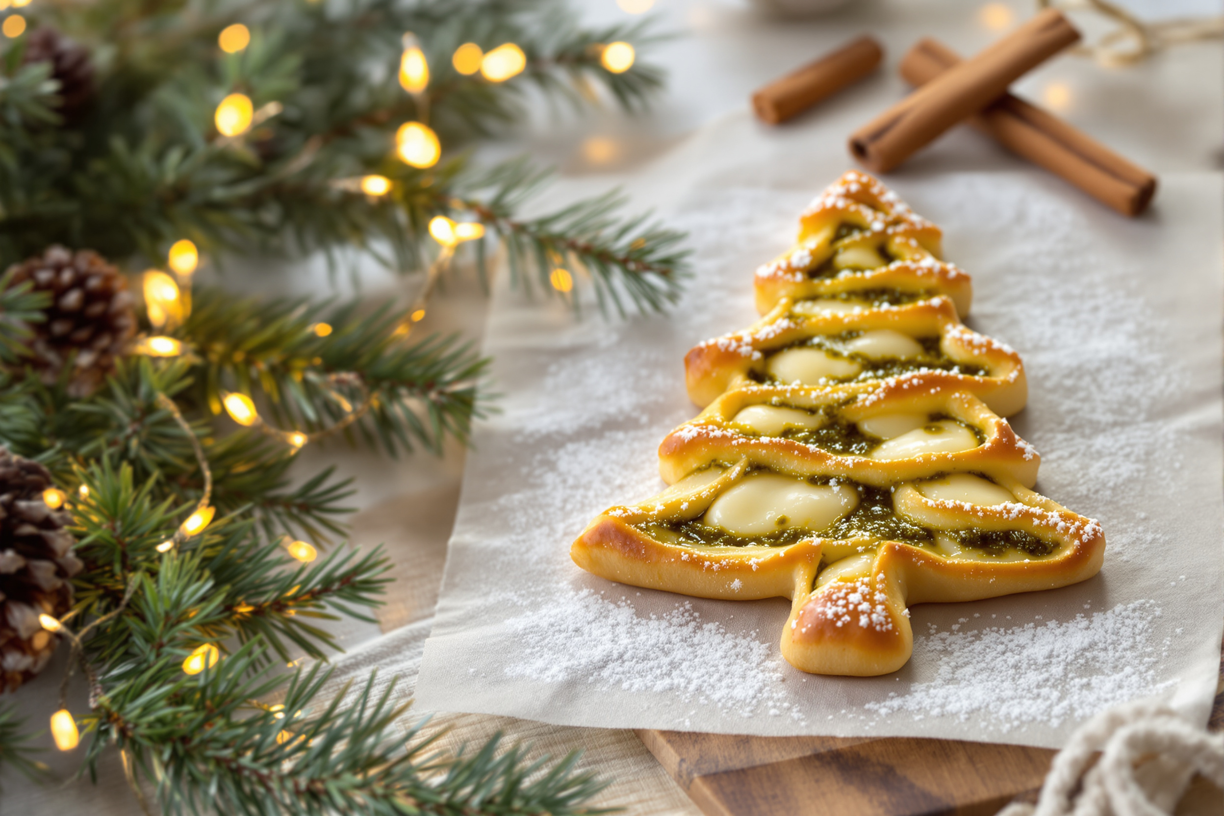 Feuilleté de Noël façon sapin au pesto et mozzarella