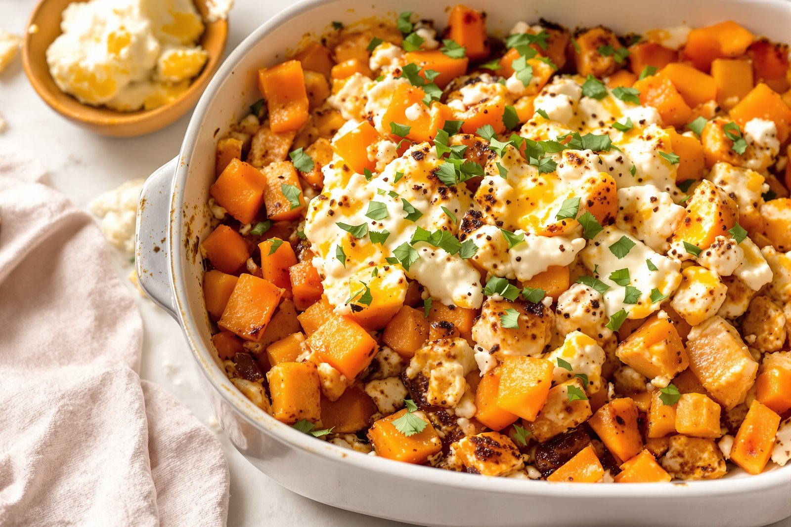 Gratin de courge butternut et chèvre frais