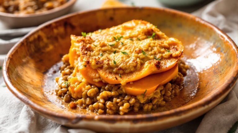 découvrez une recette savoureuse et saine de gratin de patates douces et lentilles corail, alliant douceur et légèreté pour un repas réconfortant.