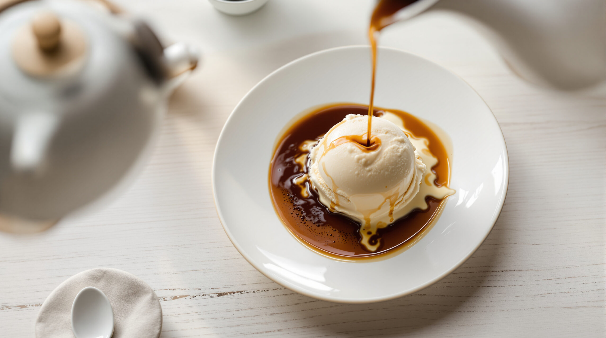 Hojicha Affogato glace vanille et shot de hojicha concentré