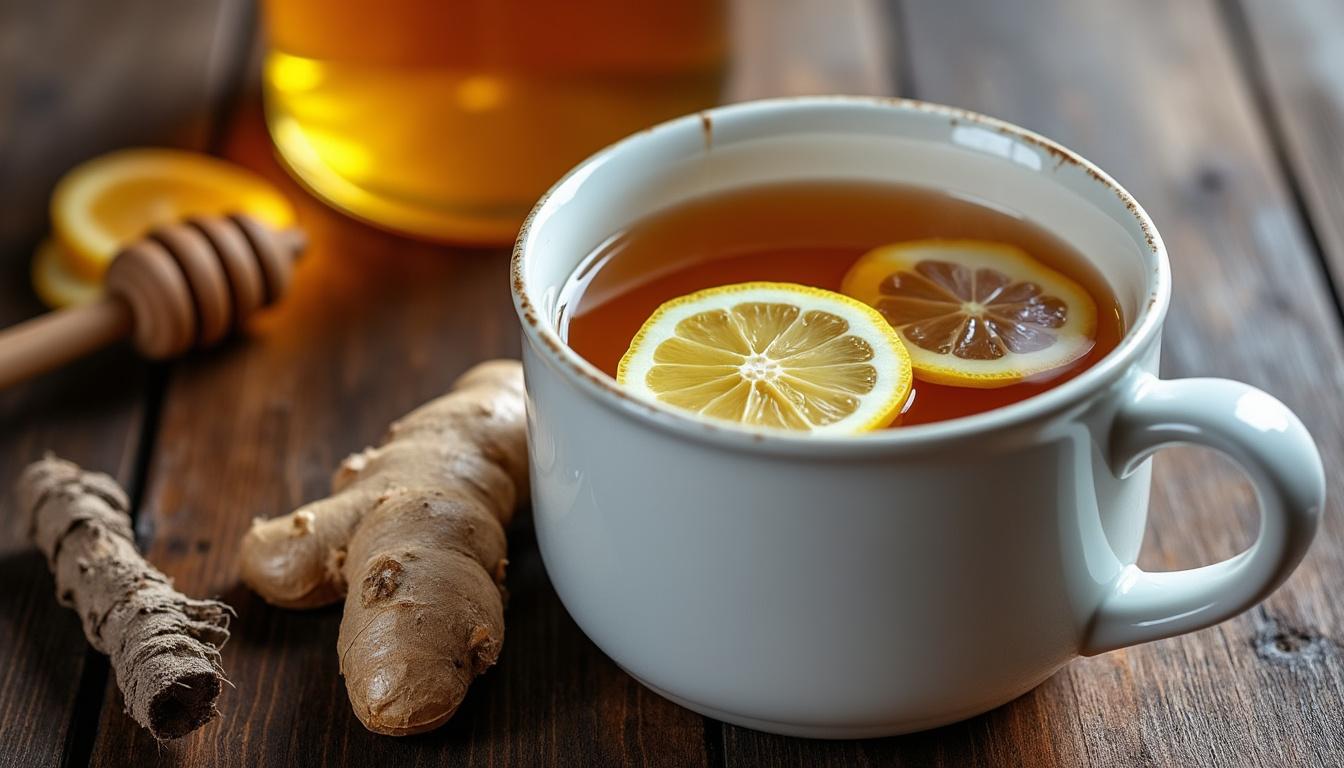 découvrez notre infusion d’hiver réconfortante au gingembre, citron et miel végétal, parfaite pour booster votre immunité et réchauffer vos journées froides.