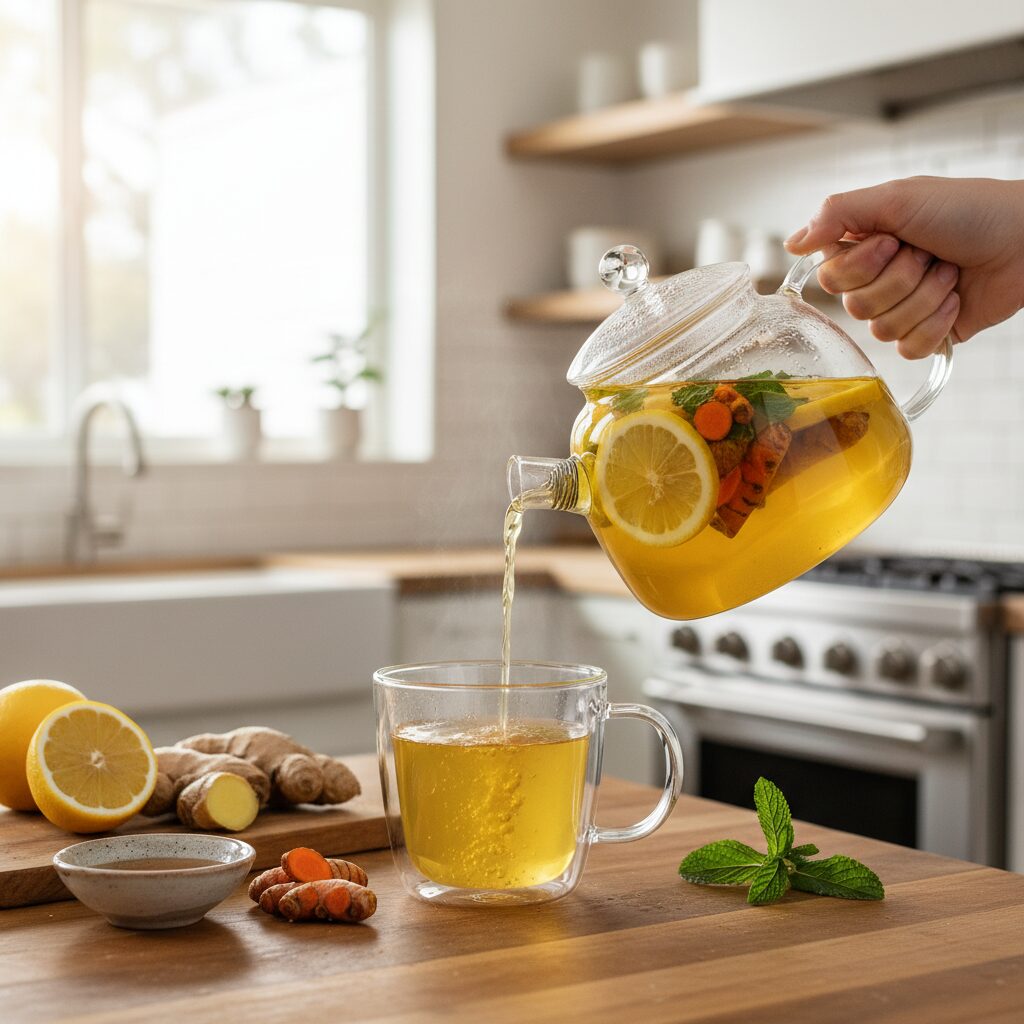 découvrez notre infusion drainante au gingembre, citron et curcuma, une boisson naturelle aux propriétés détoxifiantes et revitalisantes pour purifier votre organisme.