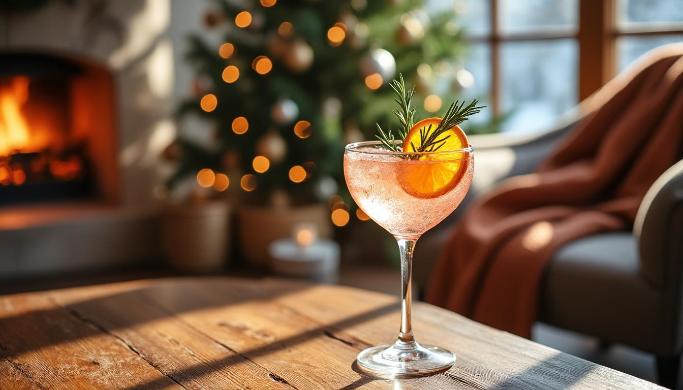 découvrez notre mocktail pétillant de noël aux agrumes et romarin, une boisson festive, fraîche et sans alcool parfaite pour célébrer les fêtes avec une touche aromatique et acidulée.
