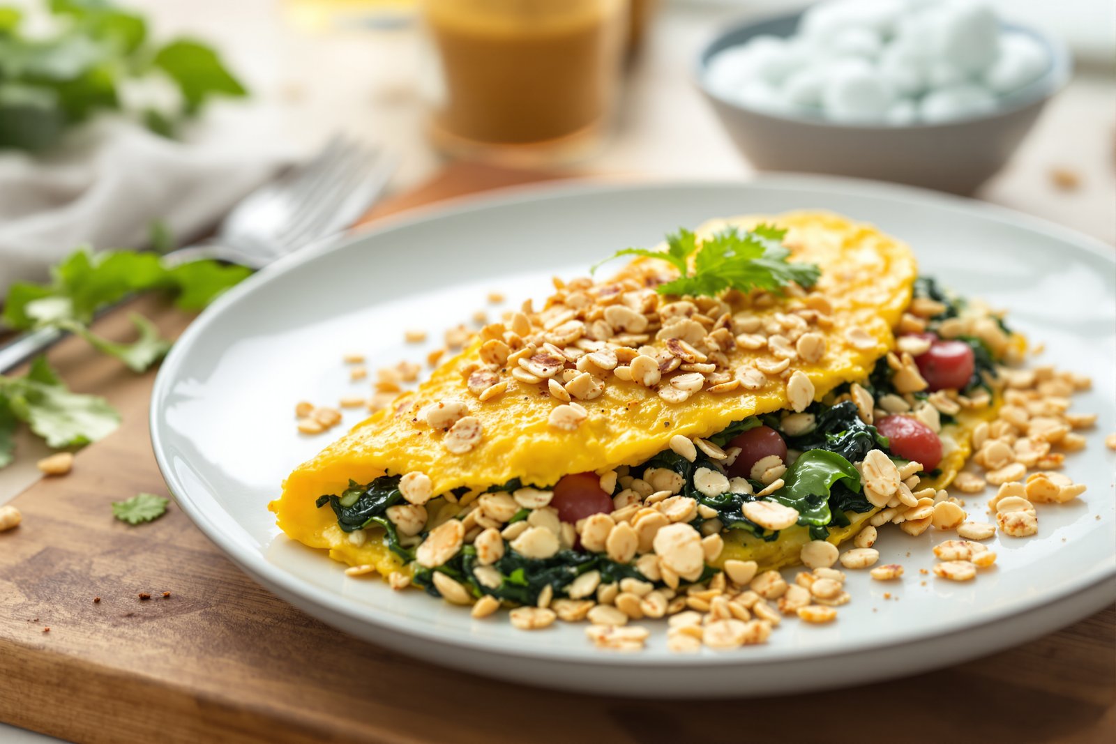 Omelette protéinée aux épinards et flocons d’avoine
