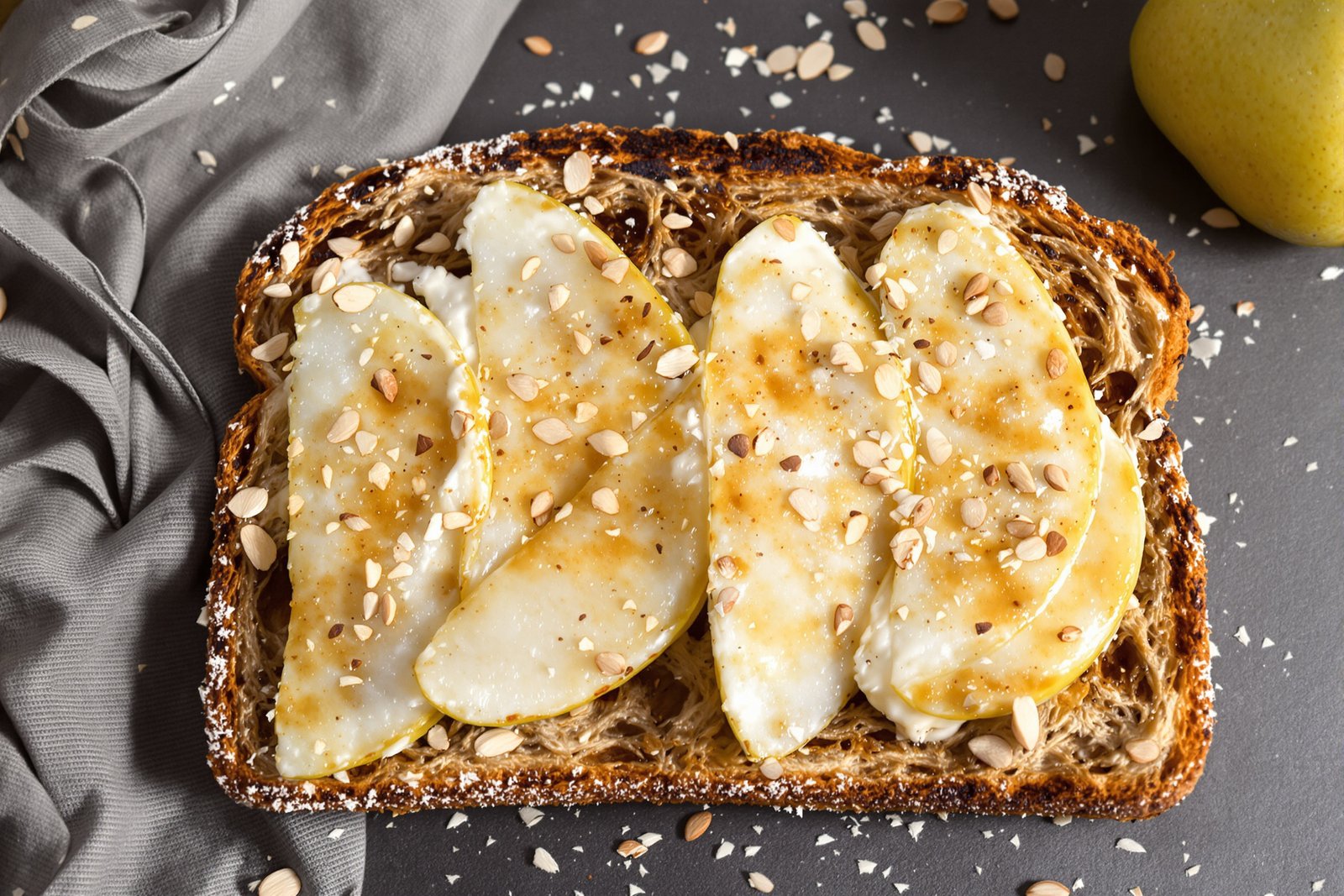 pain-complet-toaste-puree-damandes-et-rondelles-de-poire