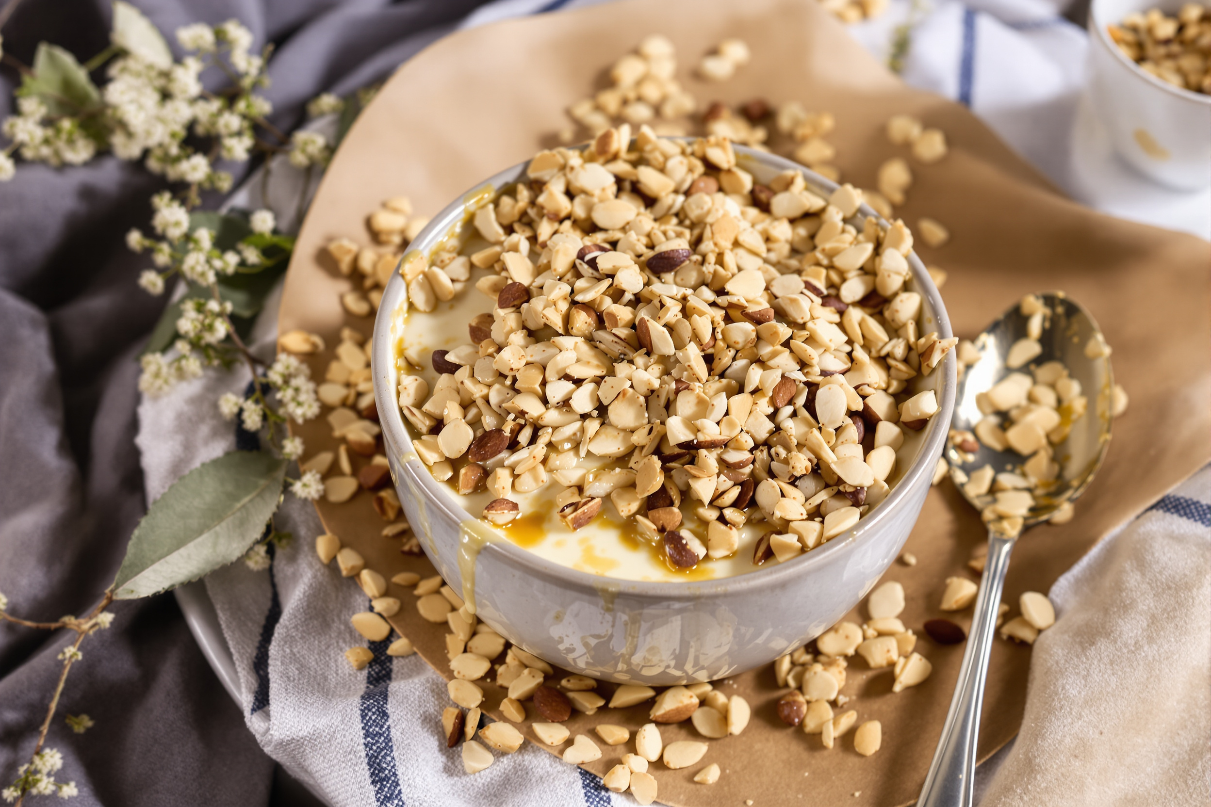 Panna Cotta Hojicha et topping crumble amande