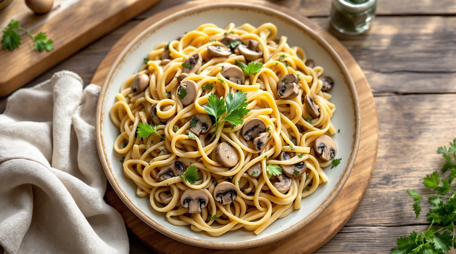 découvrez notre recette savoureuse de pâtes complètes nappées d'une sauce crémeuse aux champignons, idéale pour un repas sain et gourmand.