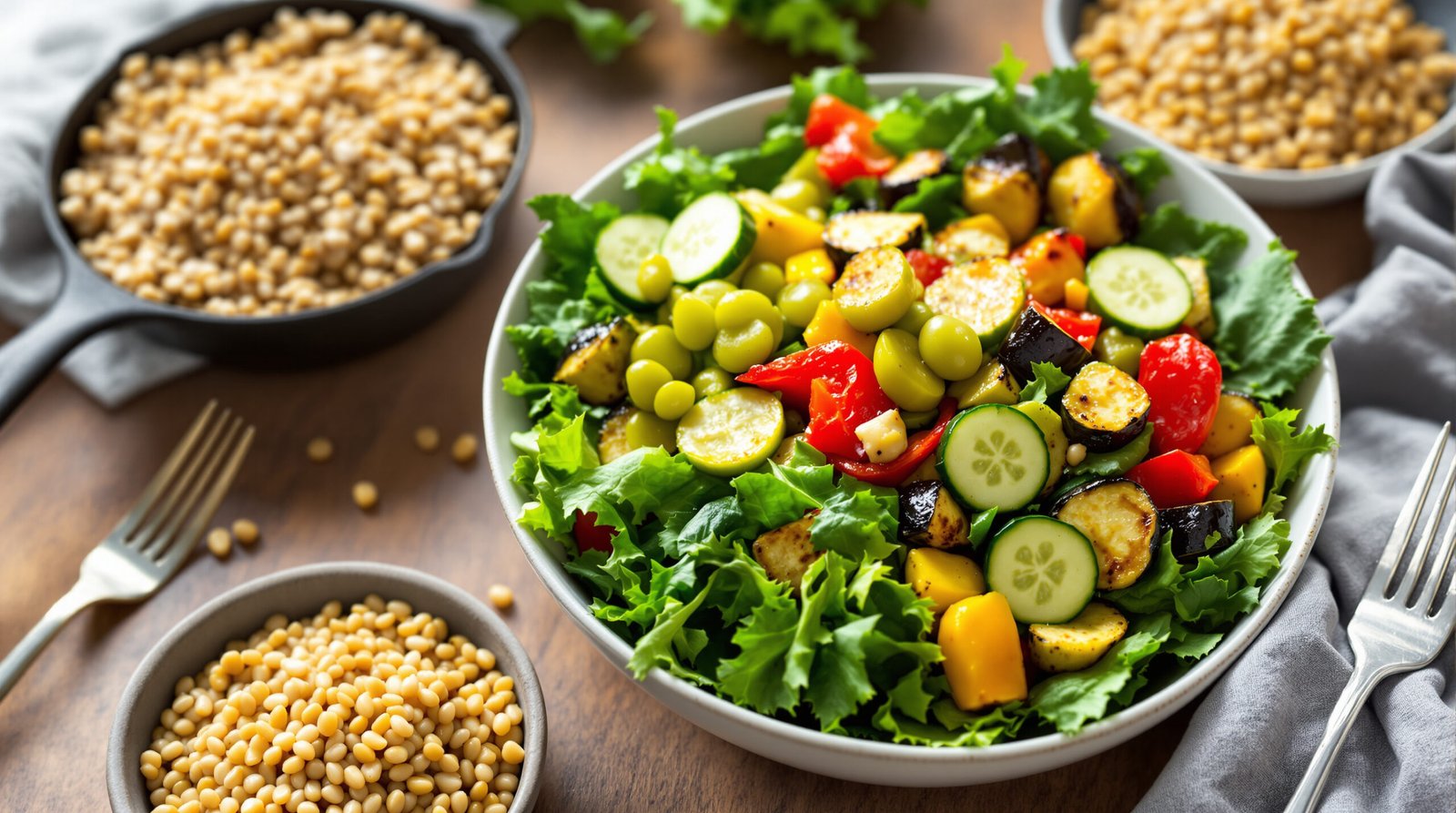 découvrez une délicieuse poêlée de sarrasin aux légumes rôtis, agrémentée d'un œuf mollet fondant pour un repas savoureux et équilibré.
