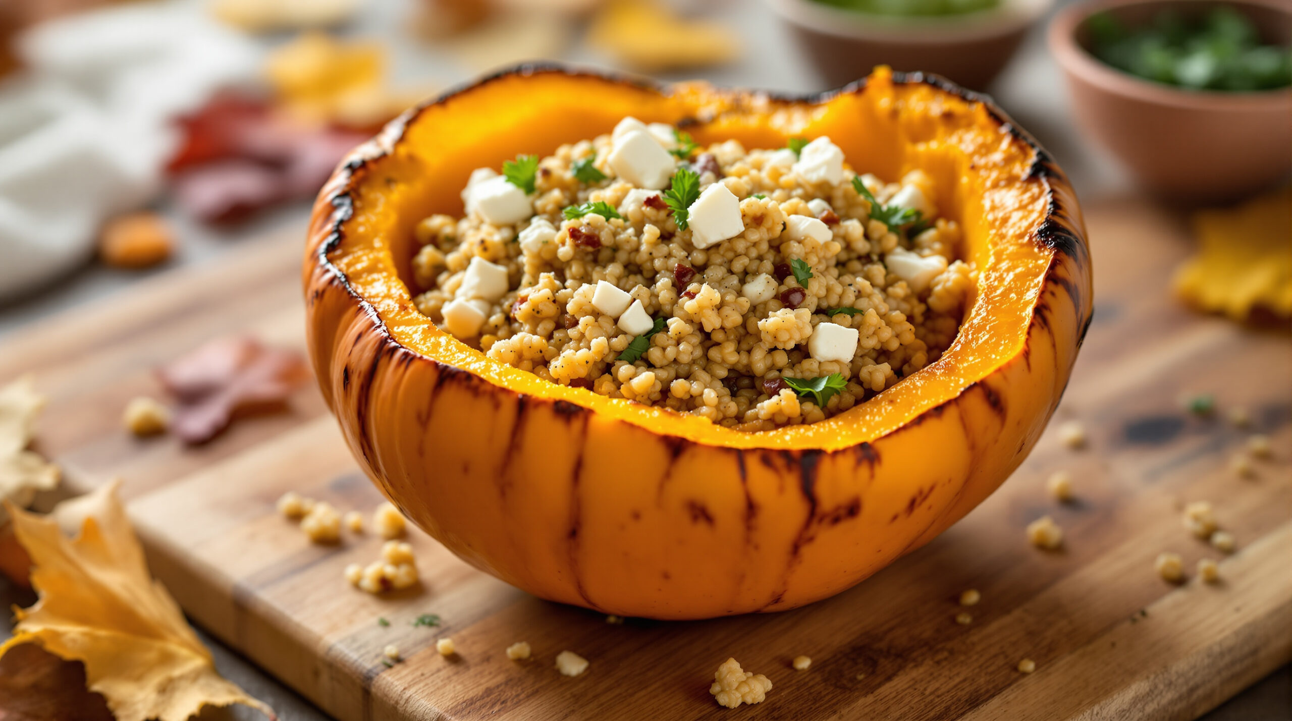 découvrez une recette savoureuse de potimarron farci au quinoa et feta, un plat sain et gourmand parfait pour un repas équilibré.
