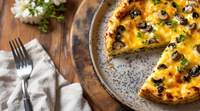 découvrez notre recette facile et savoureuse de quiche aux champignons et emmental sans pâte, parfaite pour un repas léger et gourmand.