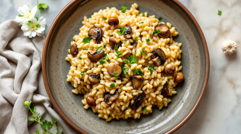 découvrez notre recette délicieuse de risotto aux châtaignes et champignons, parfaite pour une préparation gourmande et réconfortante en toute saison.