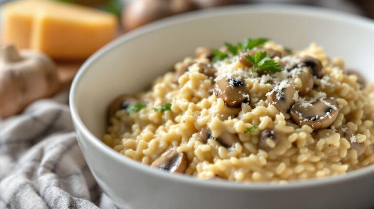découvrez notre recette de risotto crémeux aux champignons et parmesan, un plat savoureux et onctueux parfait pour un repas réconfortant et gourmand.