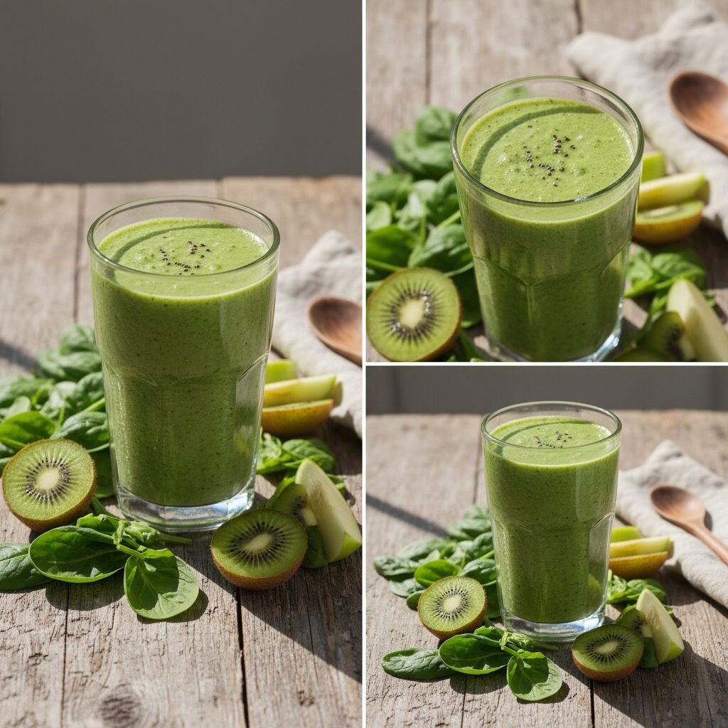 découvrez notre smoothie énergie verte alliant épinard, kiwi et pomme verte pour une boisson rafraîchissante et pleine de vitalité, idéale pour commencer la journée en pleine forme.