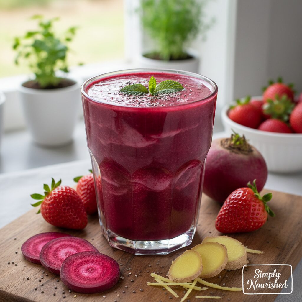 découvrez notre smoothie rouge vitalité, un mélange énergisant de fraise, betterave et gingembre pour booster votre santé et votre énergie au quotidien.