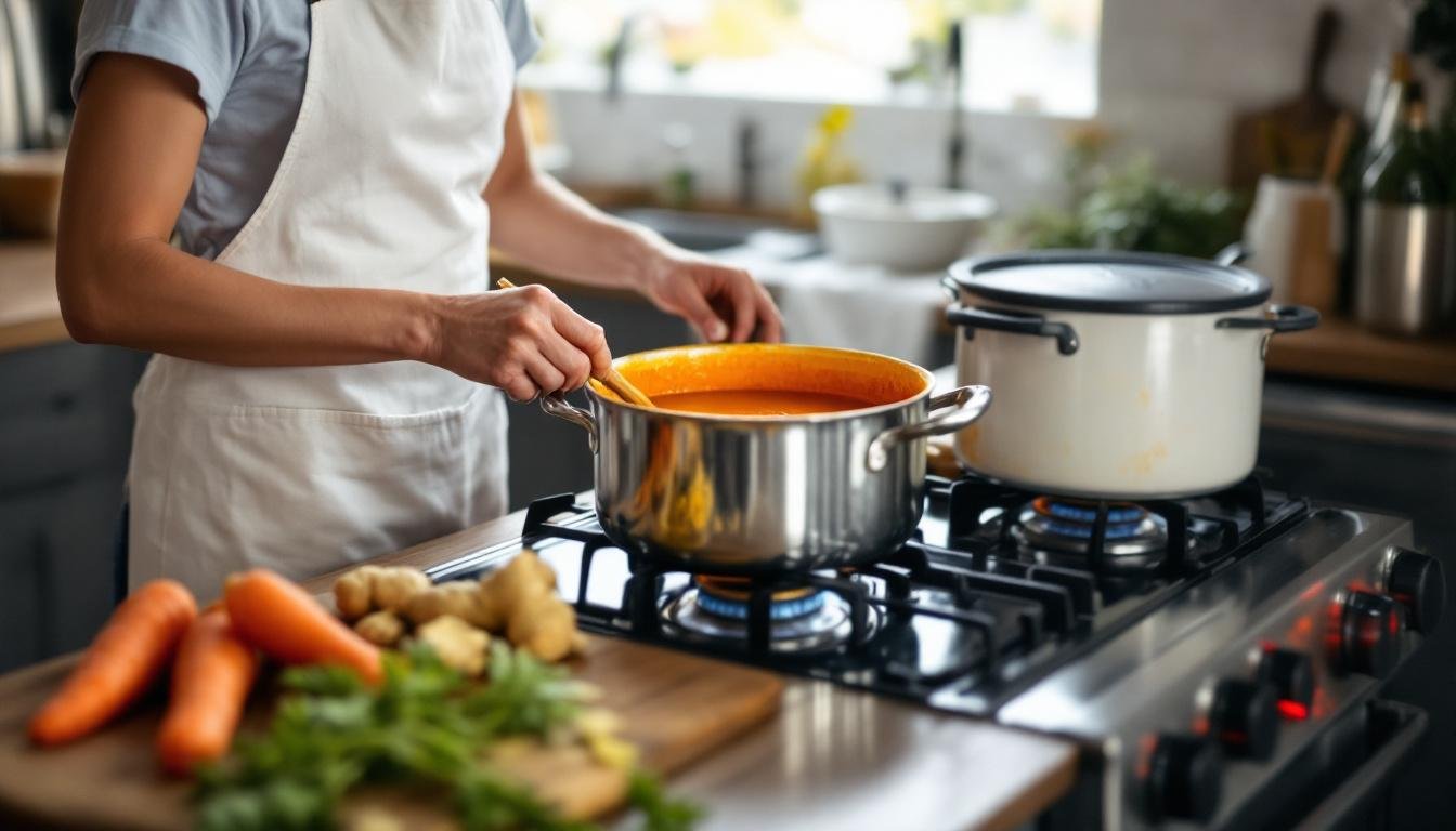 découvrez notre délicieuse soupe anti-inflammatoire au gingembre, carotte et curcuma, parfaite pour renforcer votre bien-être naturellement.