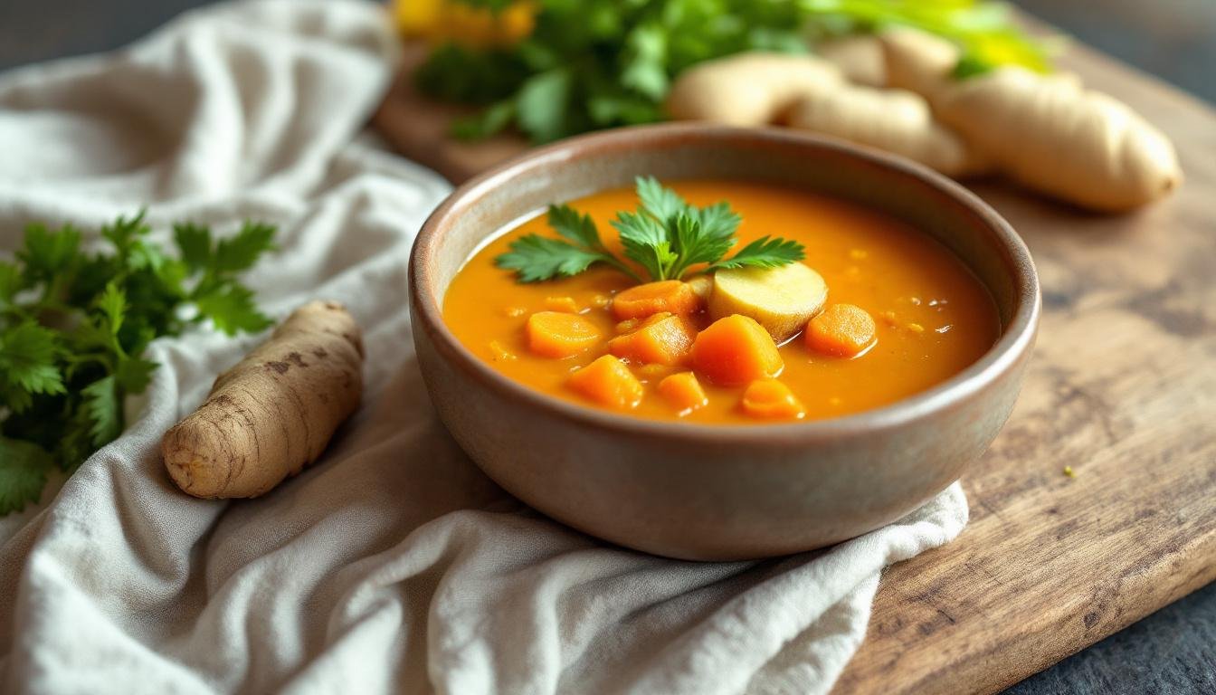 découvrez notre recette de soupe anti-inflammatoire au gingembre, carotte et curcuma, idéale pour renforcer votre système immunitaire et apaiser les inflammations naturellement.