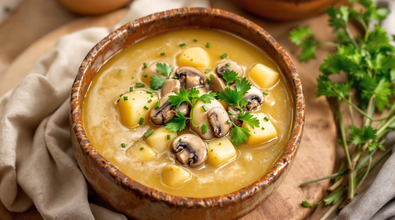 découvrez notre délicieuse soupe crémeuse aux champignons et pommes de terre, parfaite pour un repas réconfortant et savoureux.