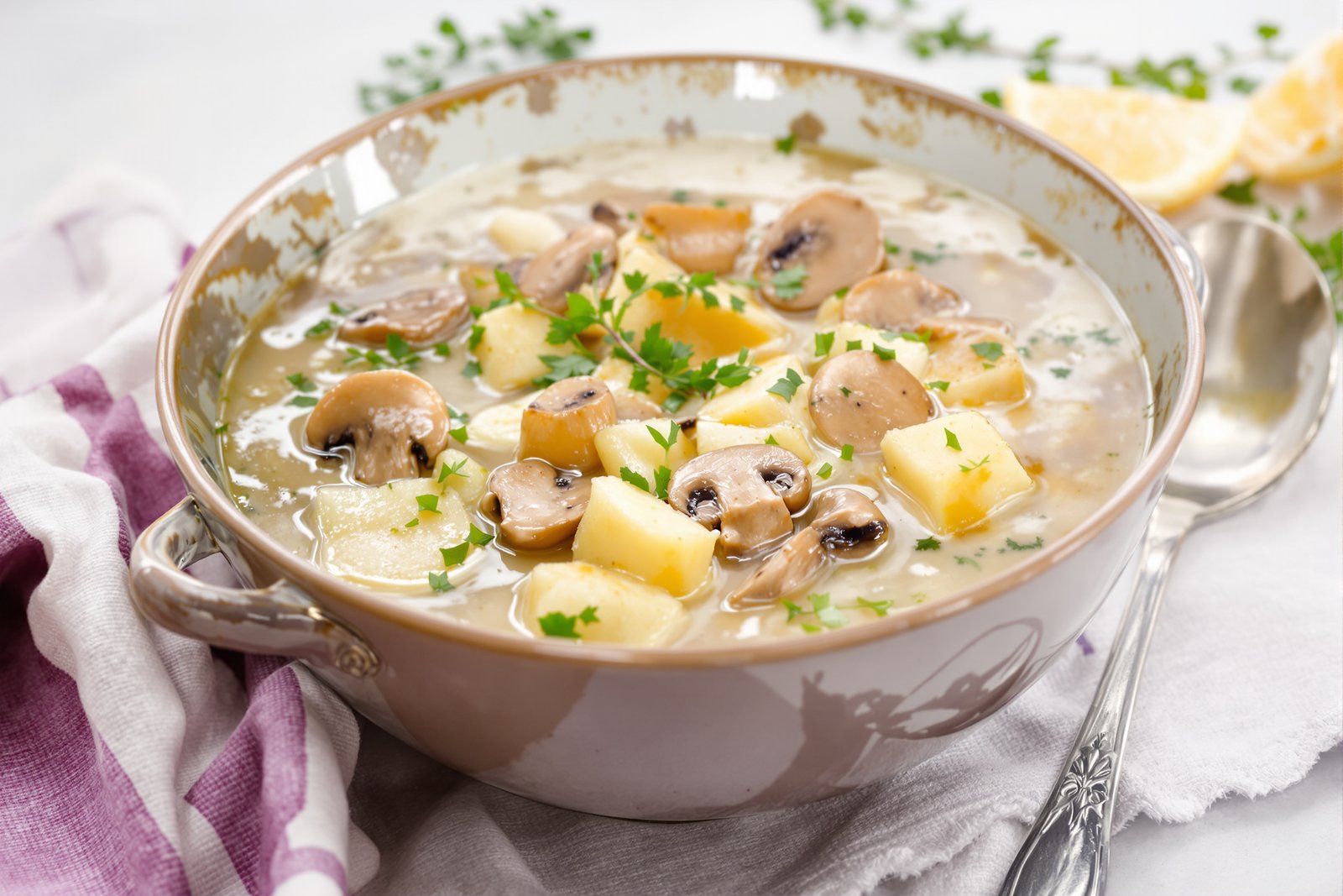 Soupe crémeuse aux champignons et pommes de terre