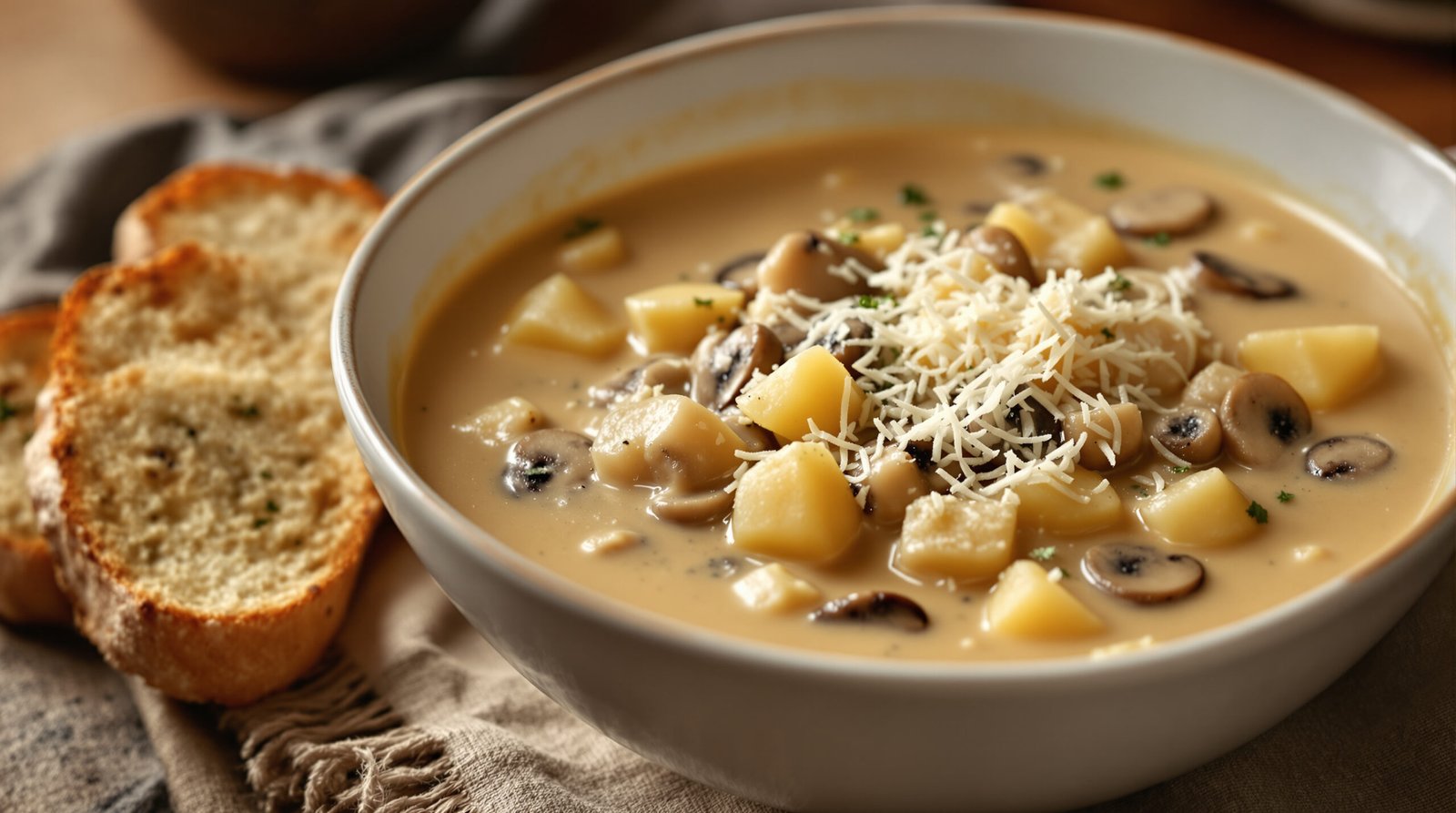 découvrez notre délicieuse soupe crémeuse aux champignons et pommes de terre, parfaite pour réchauffer vos soirées avec ses saveurs riches et onctueuses.