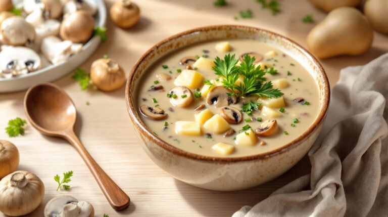 Soupe crémeuse aux champignons et pommes de terre