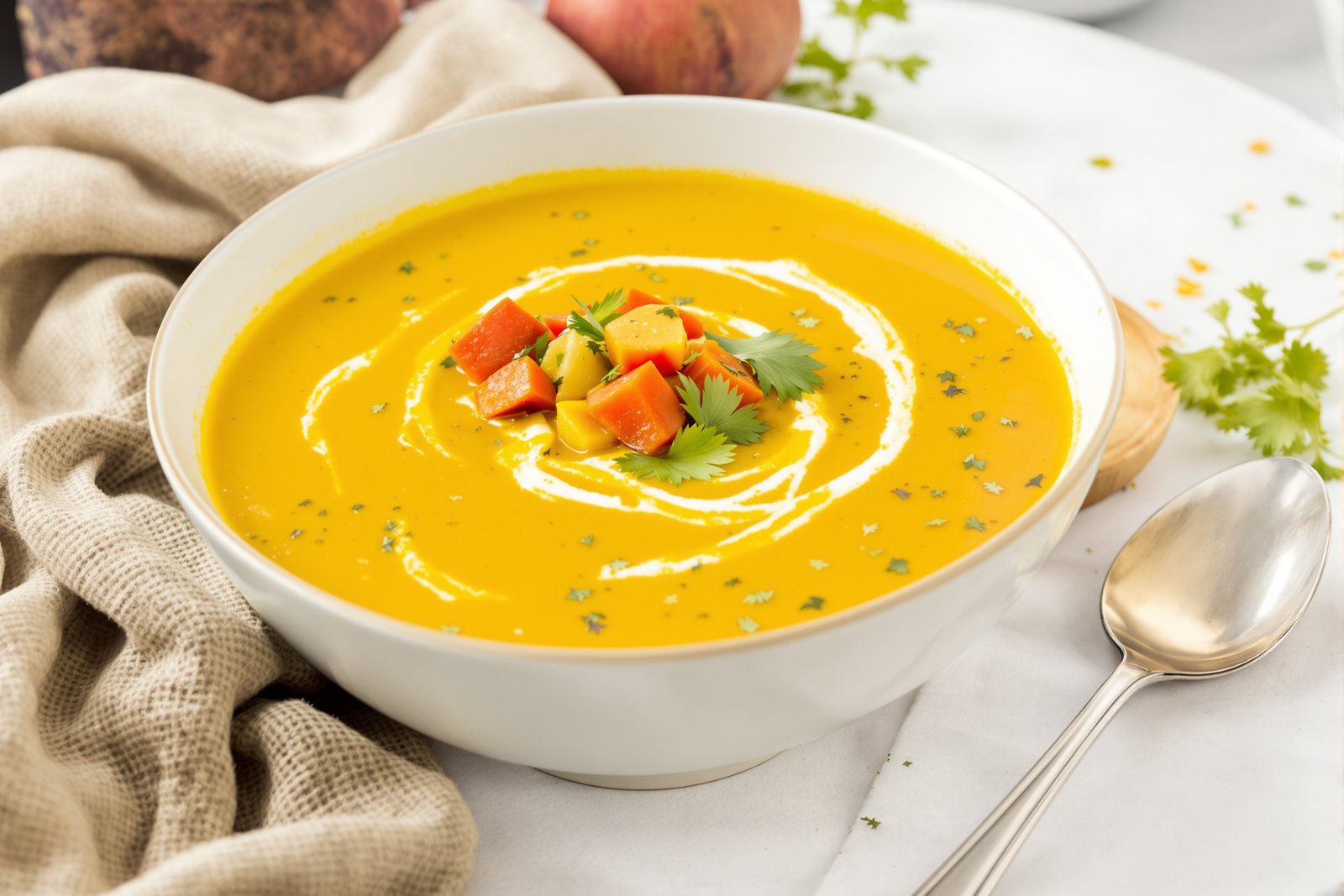 Soupe de légumes racines au curcuma