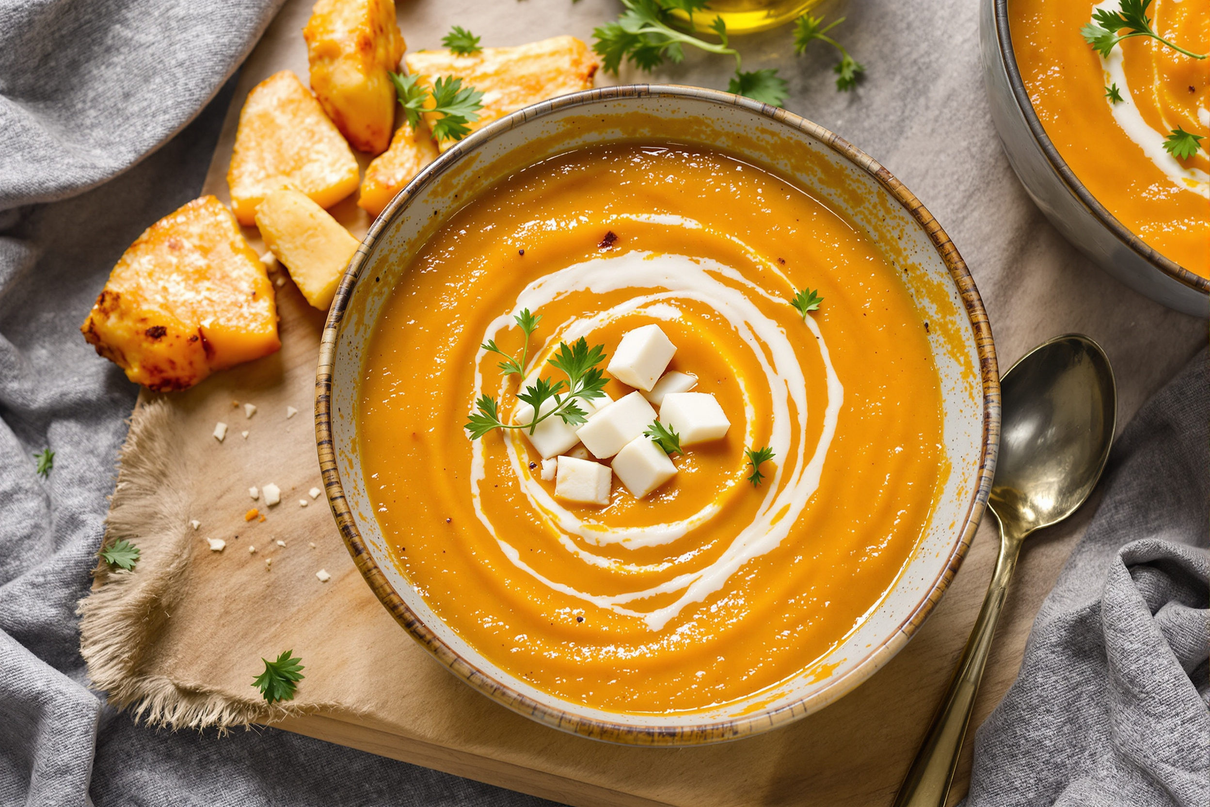 Soupe de potimarron rôtie au lait de coco